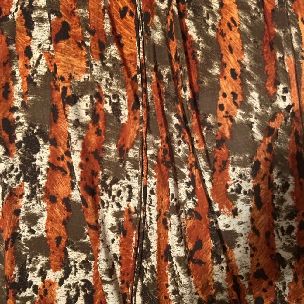 Caren Sport Smocked Maxi Dress w/ Beaded Halter Strap – Orange Brown Print Sz 1x - Picture 4 of 7